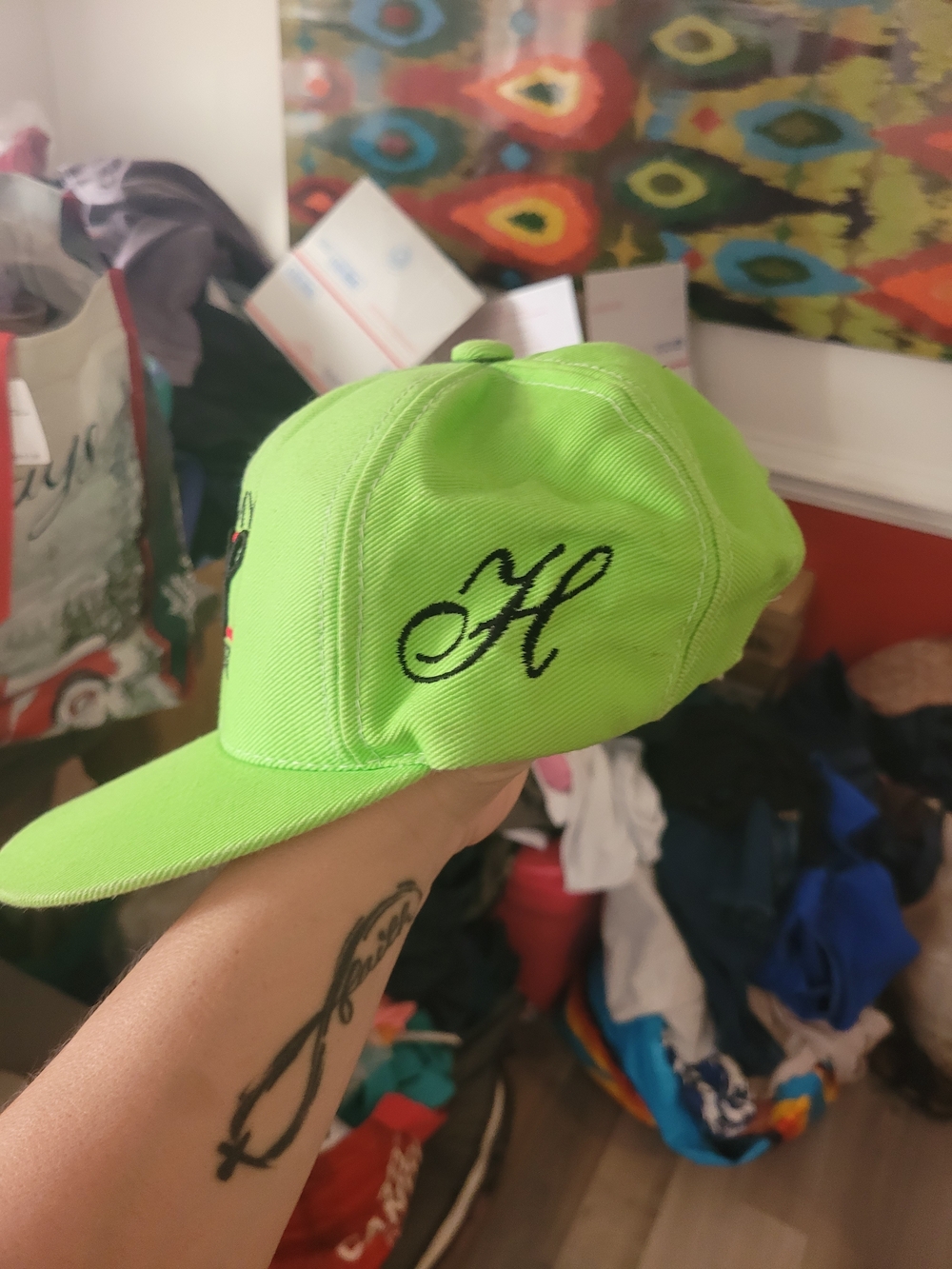 Tommy Hilfiger Neon Lime Logo Cap Vintage Y2k One Size - Picture 2 of 3
